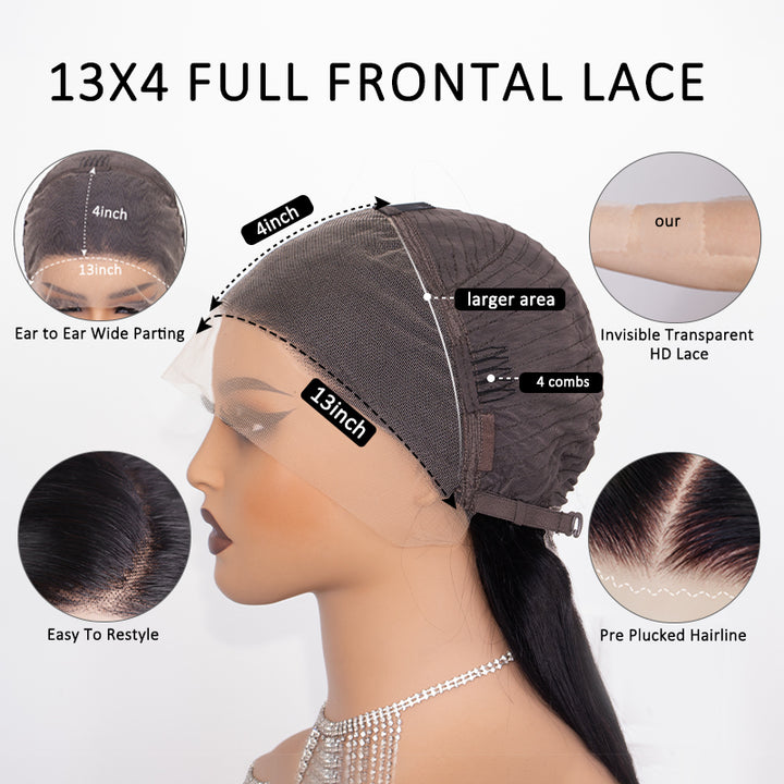 eullair Dark Green Body Wave Wig with Layered Curtain Bangs Glueless Human Hair Lace Frontal Wig For Women