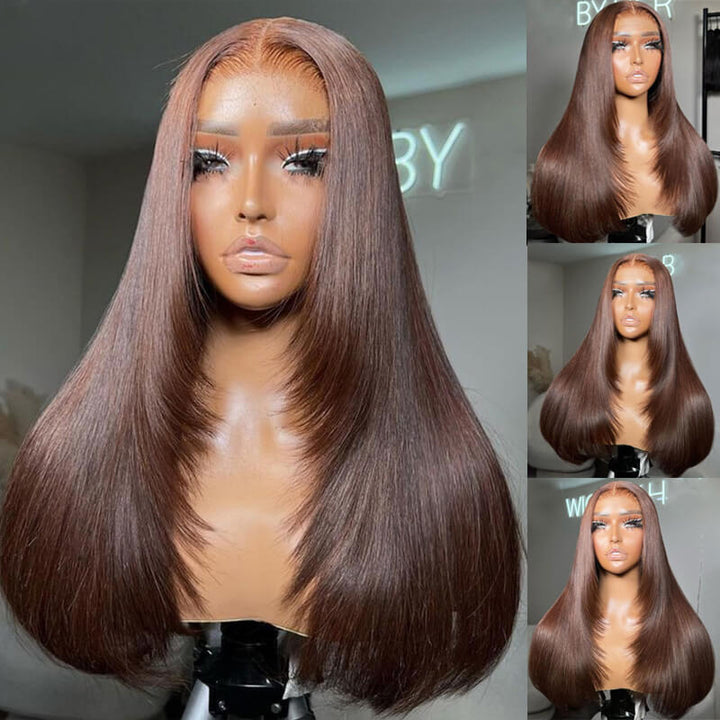 Layered Haircut Collection | eullair TikTok Inspired New Glueless Pre Cut Lace Closure Straight Wigs Quick Install Pre Colored Human Hair Wigs