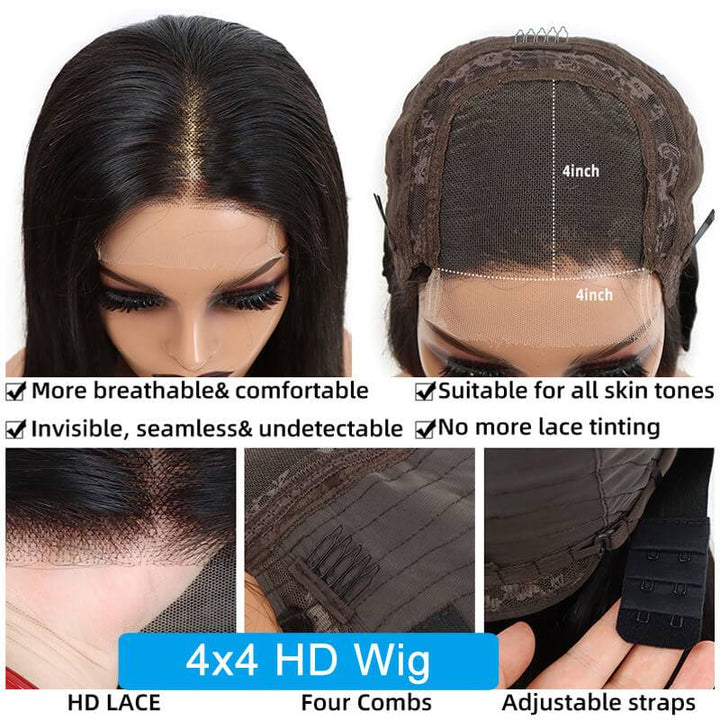 eullair 4x4 HD Transparent Lace Closure Wig Best Human Hair Wigs For Women All Textures 12-30