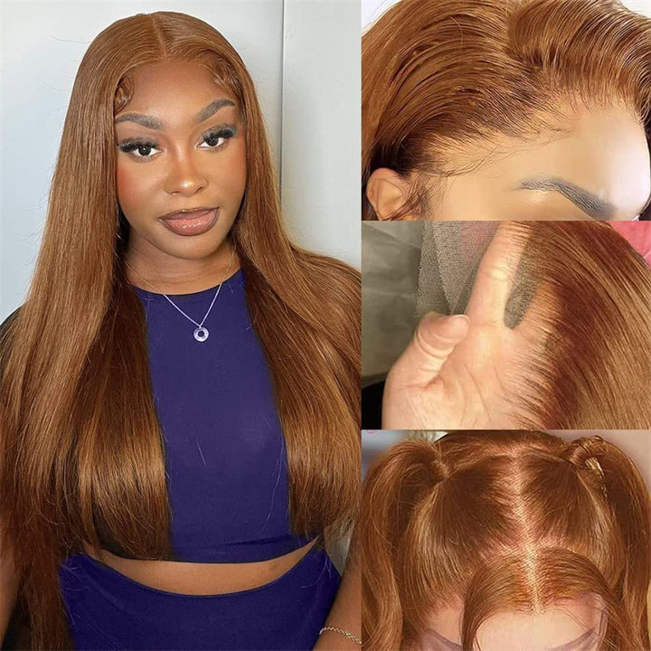 Most Affordable Pumpkin Spice | eullair Chestnut Brown Lace Frontal Human Hair Wig For Dark Skin Women