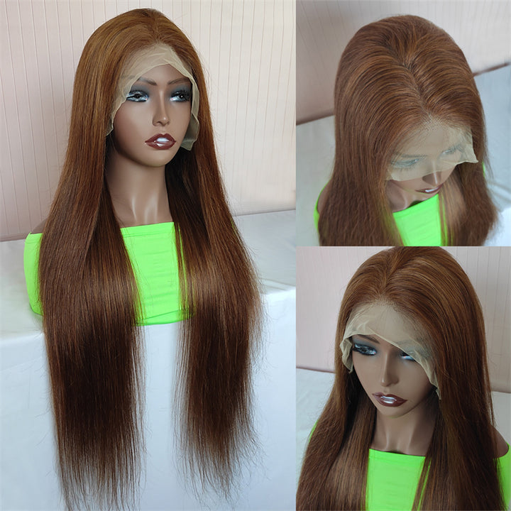 Most Affordable Pumpkin Spice | eullair Chestnut Brown Lace Frontal Human Hair Wig For Dark Skin Women