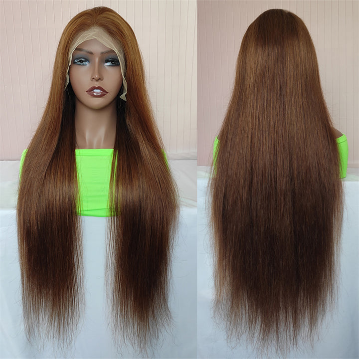 Most Affordable Pumpkin Spice | eullair Chestnut Brown Lace Frontal Human Hair Wig For Dark Skin Women