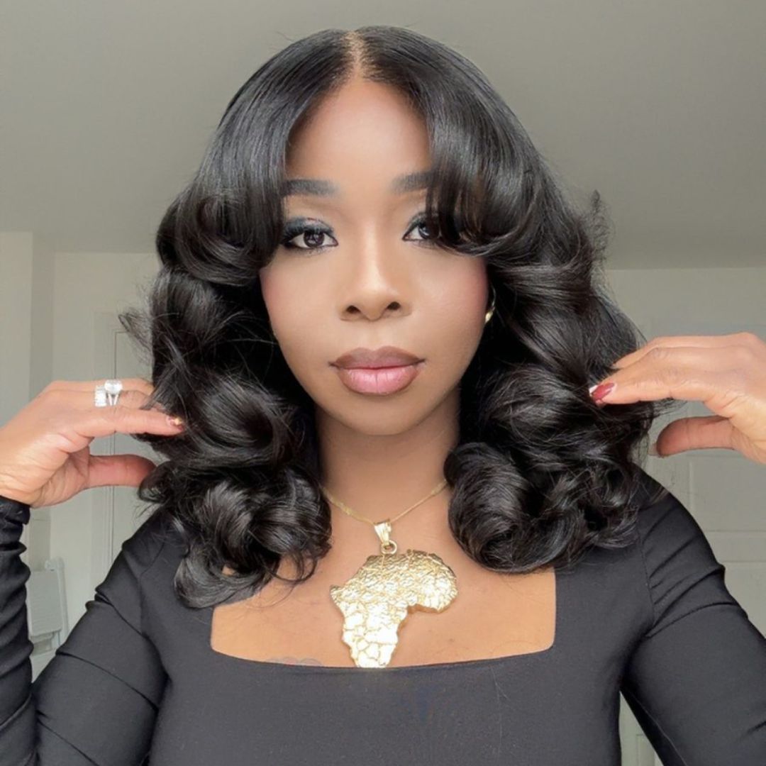 eullair Bouncy Wave Put On Go Glueless Wig 9x6 Pre Cut Short Bob Wig With Curtain Bangs Human Hair Wigs