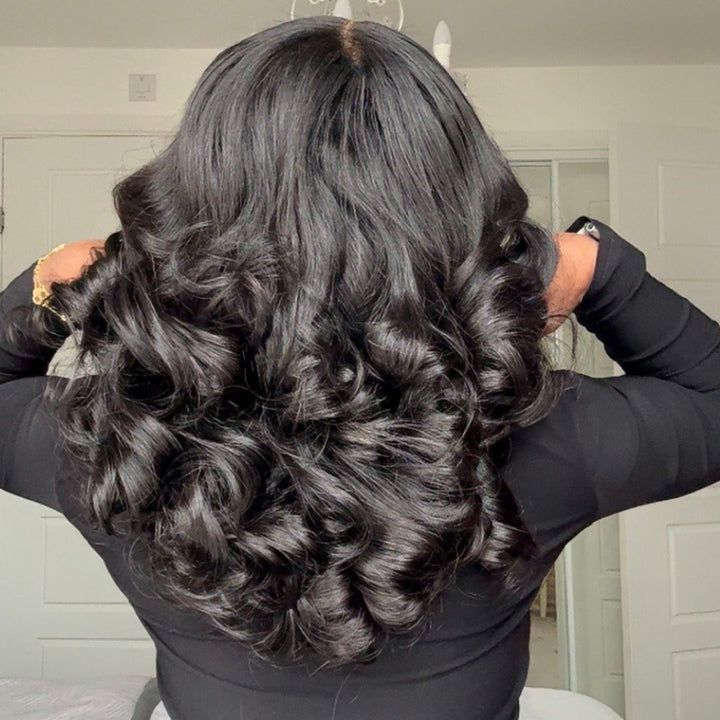 eullair Bouncy Wave Put On Go Glueless Wig 9x6 Pre Cut Short Bob Wig With Curtain Bangs Human Hair Wigs