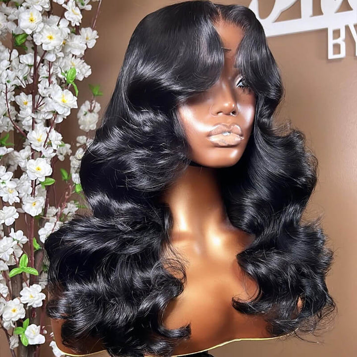 eullair Hairstylist Inspired Butterfly Layered Cut Loose Body Wave Wig With Curtain Bangs Human Hair Pre Cut Lace Front Wig