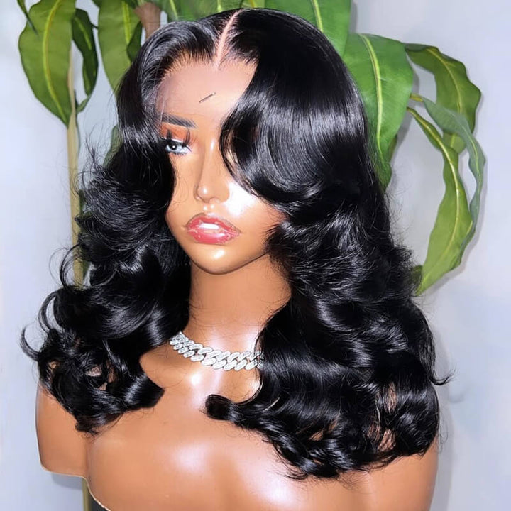 eullair Hairstylist Inspired Butterfly Layered Cut Loose Body Wave Wig With Curtain Bangs Human Hair Pre Cut Lace Front Wig