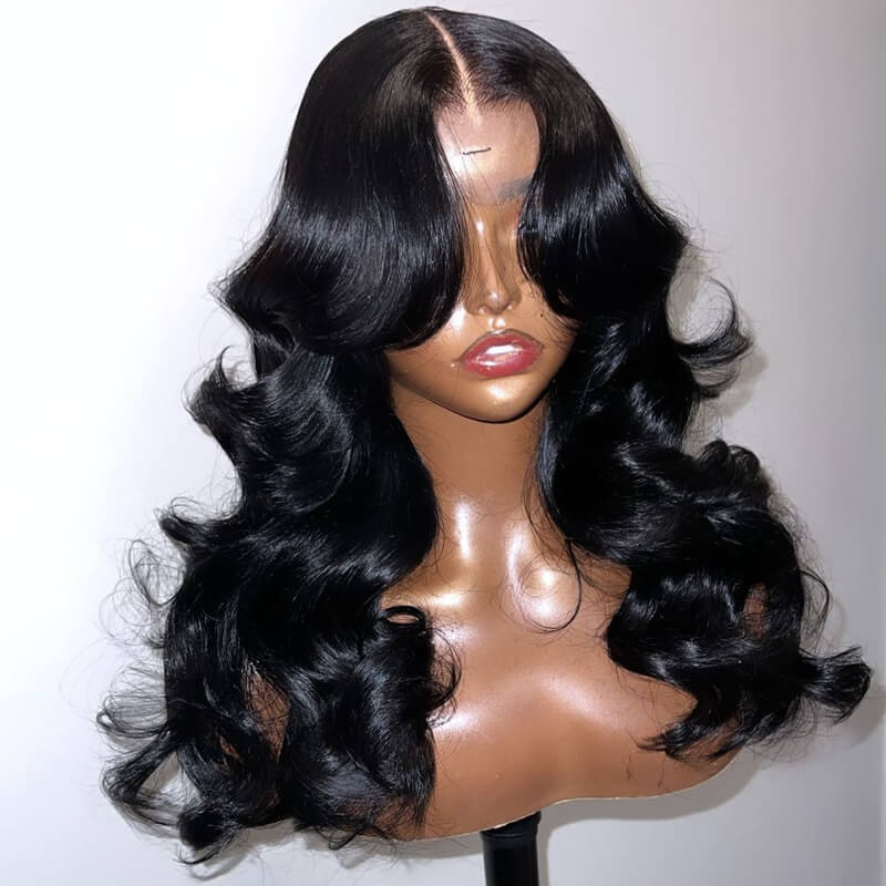 eullair Hairstylist Inspired Butterfly Layered Cut Loose Body Wave Wig With Curtain Bangs Human Hair Pre Cut Lace Front Wig