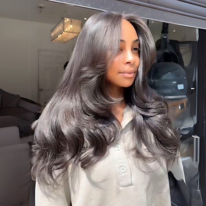 Butterfly Layered Cut Loose Way Wig With Curtain Bangs eullair Body Wave Pre Cut Lace Human Hair Wig