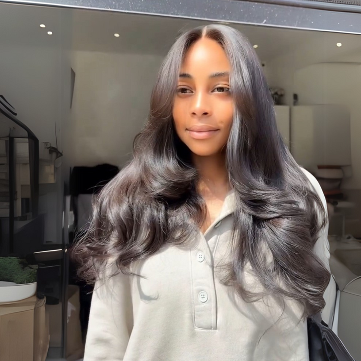 Butterfly Layered Cut Loose Way Wig With Curtain Bangs eullair Body Wave Pre Cut Lace Human Hair Wig