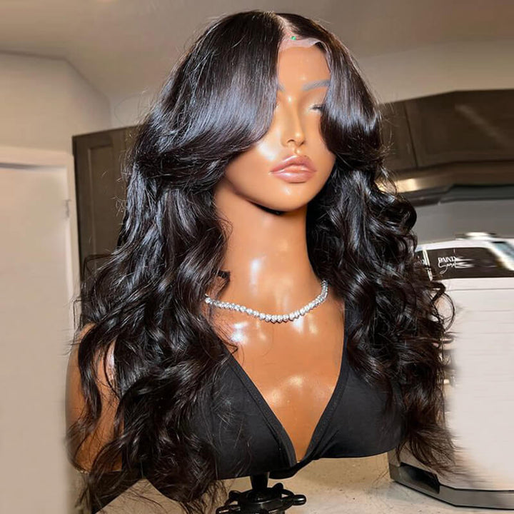 Inspired Layered Cut Loose Wave Wig With Curtain Bangs eullair Loose Wave Pre Cut Lace Human Hair Wig
