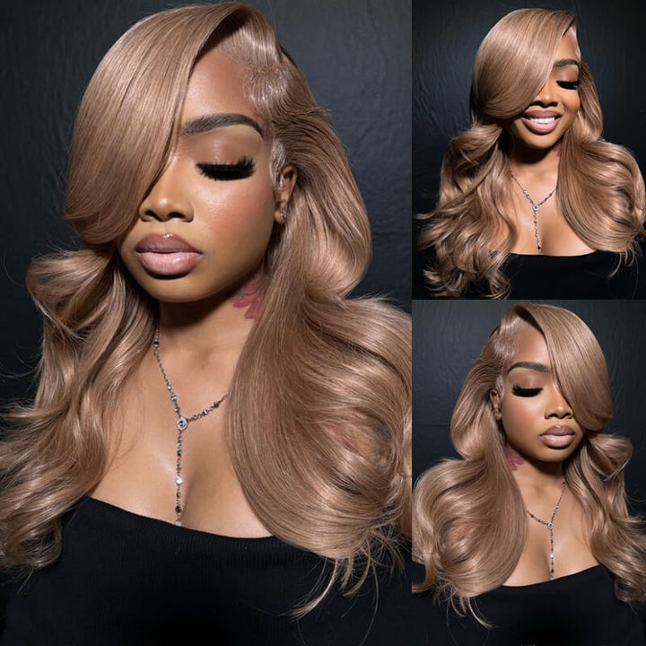 TikTok Hair Inspiration| eullair Rose Milk Tea Colored Body Wave Lace Frontal Wig Light Flaxen Brown Straight Human Hair Wigs For Black Girl