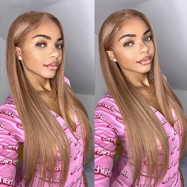 TikTok Hair Inspiration| eullair Rose Milk Tea Colored Body Wave Lace Frontal Wig Light Flaxen Brown Straight Human Hair Wigs For Black Girl