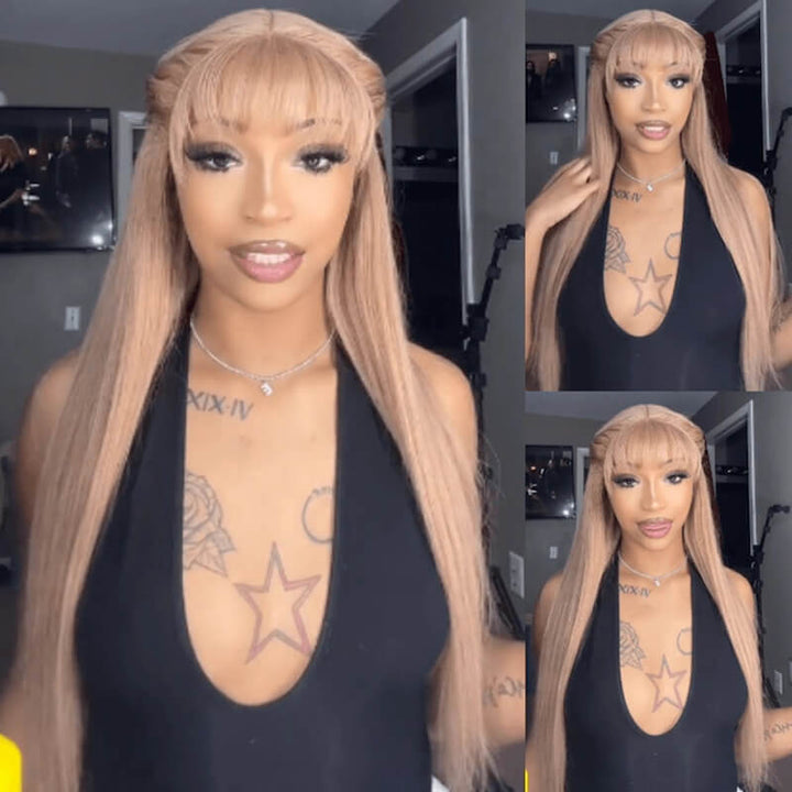 TikTok Hair Inspiration| eullair Rose Milk Tea Colored Body Wave Lace Frontal Wig Light Flaxen Brown Straight Human Hair Wigs For Black Girl