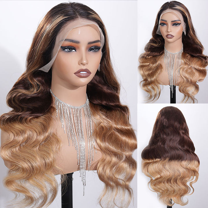 TikTok Hot Ombre Highights Wig | eullair Brown Ginger Red Blue Human Hair Lace Frontal Wig