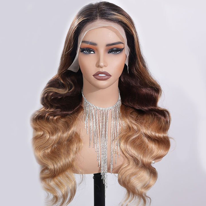 TikTok Hot Ombre Highights Wig | eullair Brown Ginger Red Blue Human Hair Lace Frontal Wig