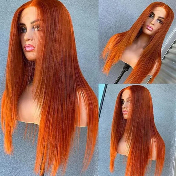 eullair Framing Green Skunk Stripe Layered Cut Styled Golden Ginger Highlight Straight Pre Cut Lace Front Human Hair Wig