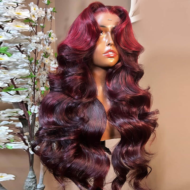 Inspired Hairstylist Layered Cut Body Wave Wig With Curtain Bangs eullair Brown Highlight Human Hair Pre Cut Lace Frontal Wig