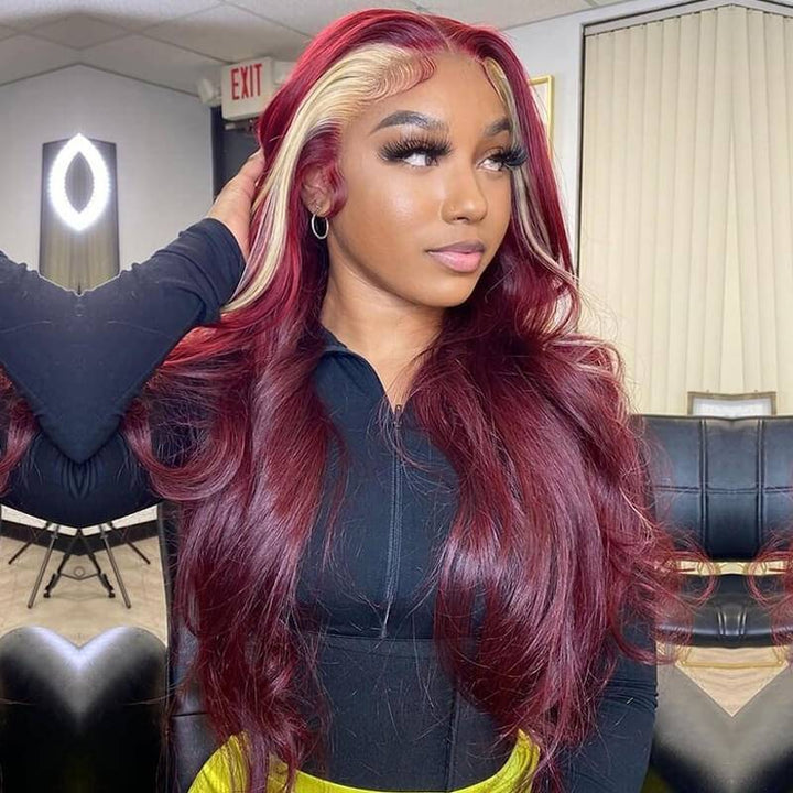 Colored Blonde Skunk Stripe Lace Wig | eullair 13x4 Body Wave Highlights Lace Frontal Wig