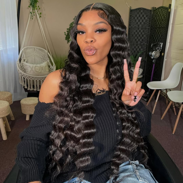 eullair Crimped Wigs Parting Max 9x6 Big Deep Wave Lace Front Human Hair Wigs Pre Cut Wear Go Glueless Wigs