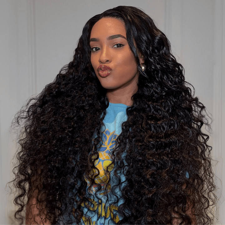 eullair Crimped Wigs Parting Max 9x6 Big Deep Wave Lace Front Human Hair Wigs Pre Cut Wear Go Glueless Wigs