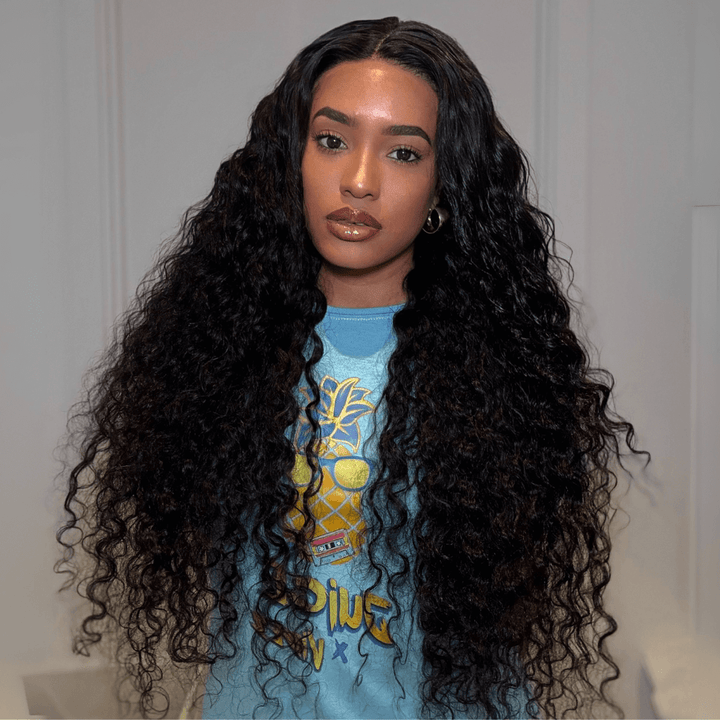 eullair Crimped Wigs Parting Max 9x6 Big Deep Wave Lace Front Human Hair Wigs Pre Cut Wear Go Glueless Wigs