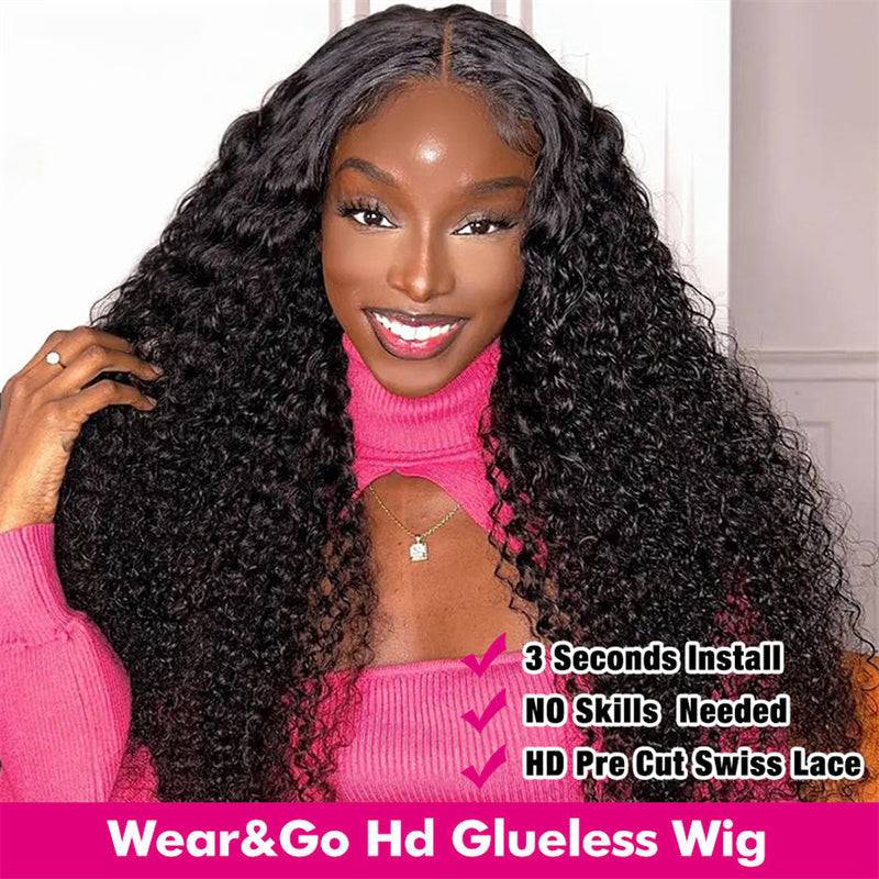 eullair Kinky Curly Wear Go Glueless Human Hair Wig Pre Cut Lace 4x6 5x5 Closure Wig Beginner Friendly 30s Quick Install For Women