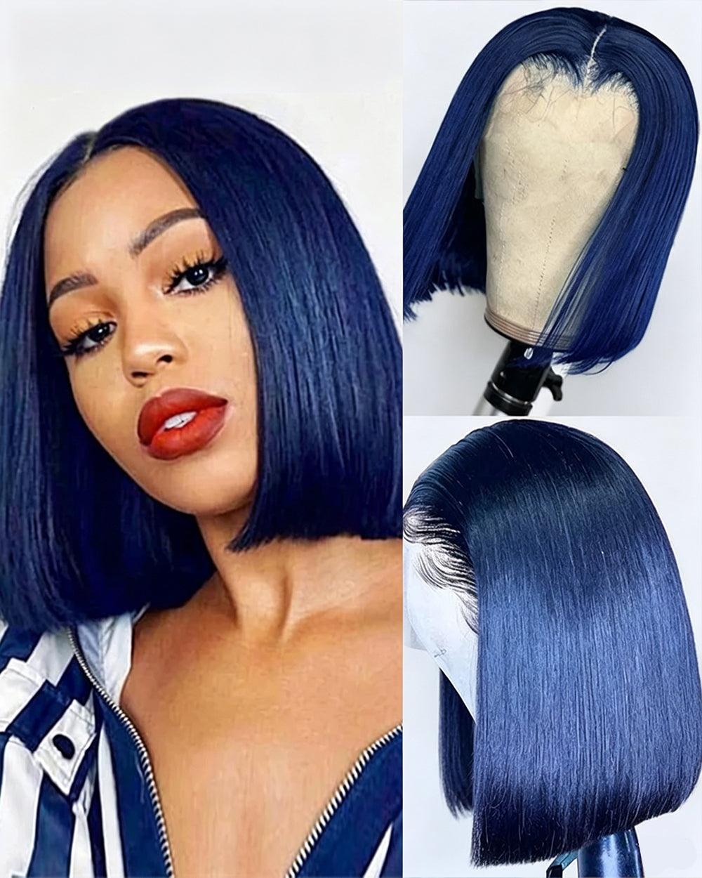 eullair Short Navy Blue Straight Lace Frontal Wig Pre  display picture 3