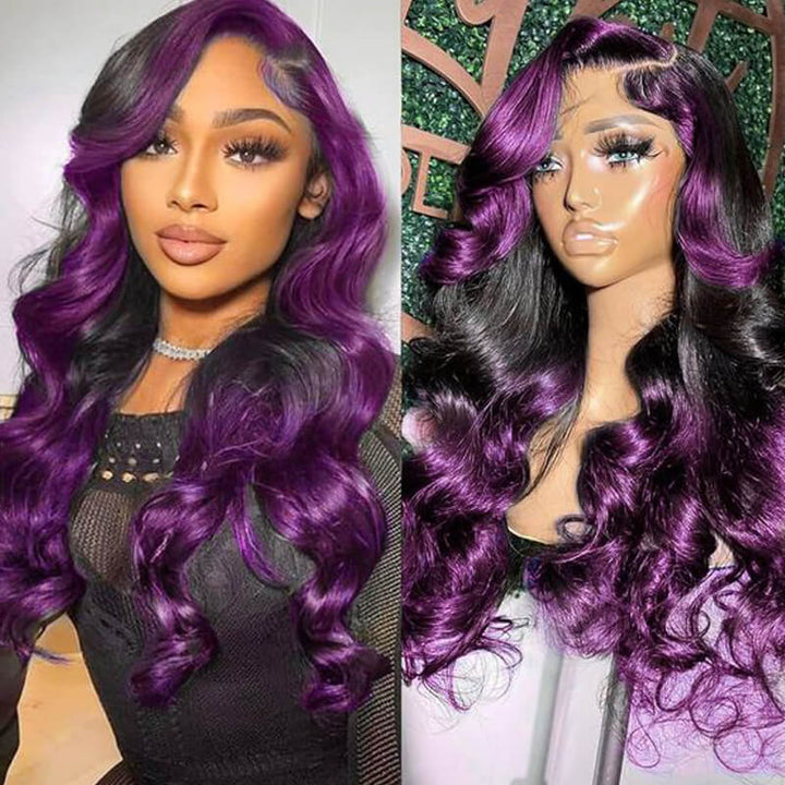 eullair Colored Skunk Stripe Ombre Highlight Body Wave 13x4 Lace Frontal Human Hair Wigs 180% Density