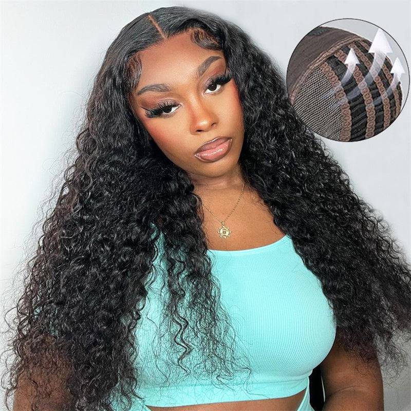 eullair PreCut Wear Go Glueless Air Cap Wig Human Hair Jerry Curly 4x4/5x5/13x4 HD Lace Closure Wigs Beginners Friendly Airy Wigs Bleached Knots