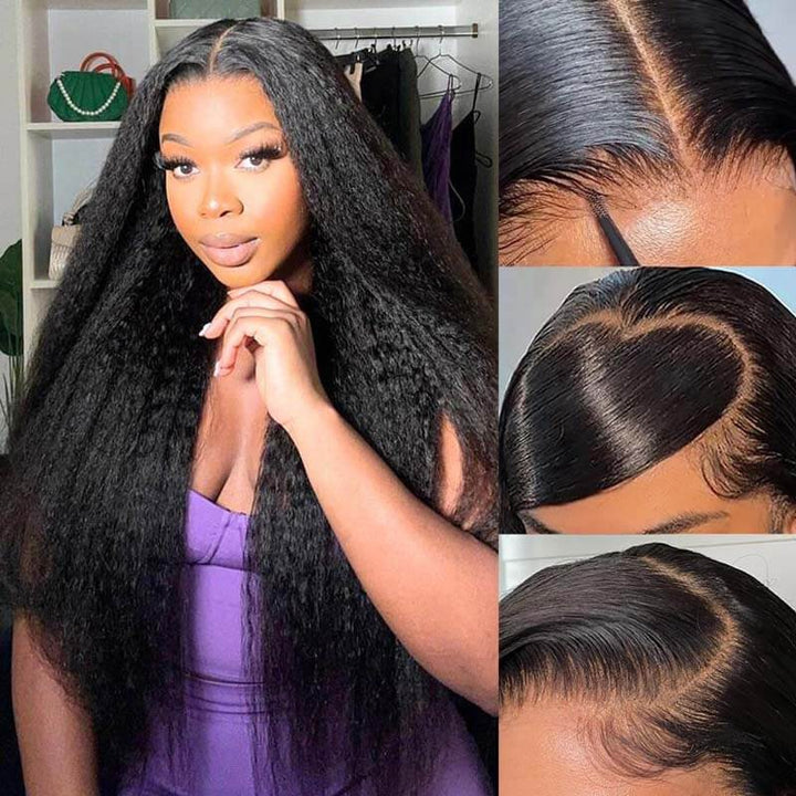 eullair Wear and Go Wigs Pre Plucked Pre Cut 9x6 PartingMax Kinky Straight Lace Front Wigs Bye Bye Knots Glueless Wig Human Hair for Black Women