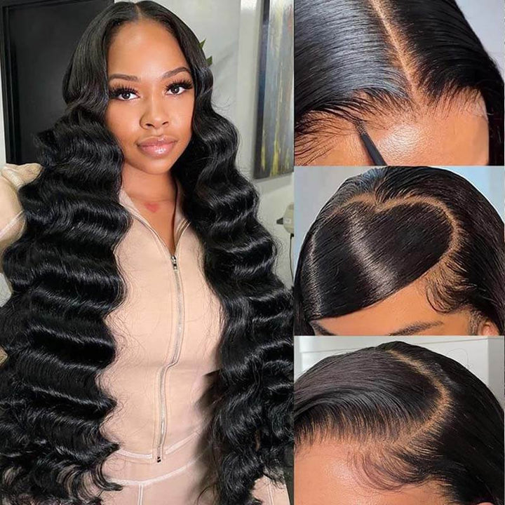 eullair Wear and Go Glueless Wigs Human Hair 9x6 PartingMax Bye Bye Knots Lace Front Wigs Pre Bleached Pre Plucked Loose Deep Wave Wig