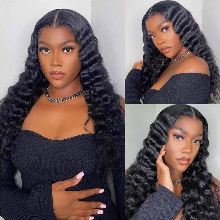 eullair Wear and Go Glueless Wigs Human Hair 9x6 PartingMax Bye Bye Knots Lace Front Wigs Pre Bleached Pre Plucked Loose Deep Wave Wig
