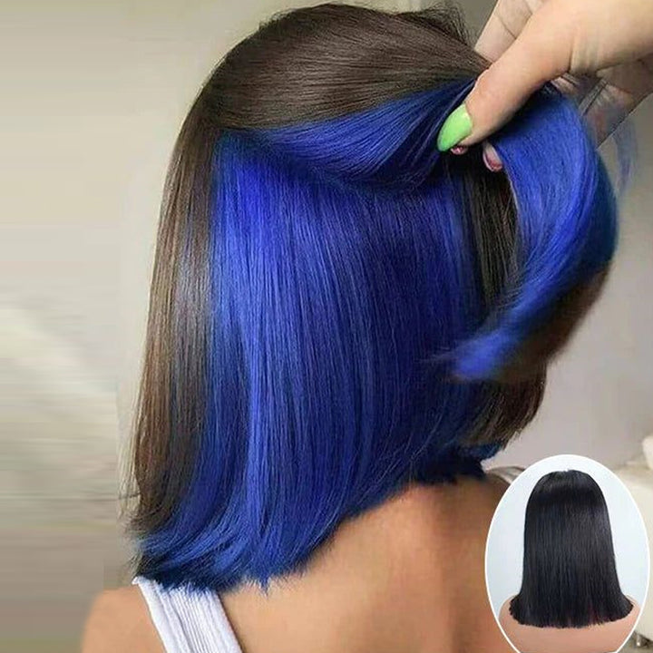 eullair Peakaboo Highlights Colored Short BOB Wig Innenr Red/Pink/Blue/Green/Blonde Straight Human Hair Lace Frontal Wig