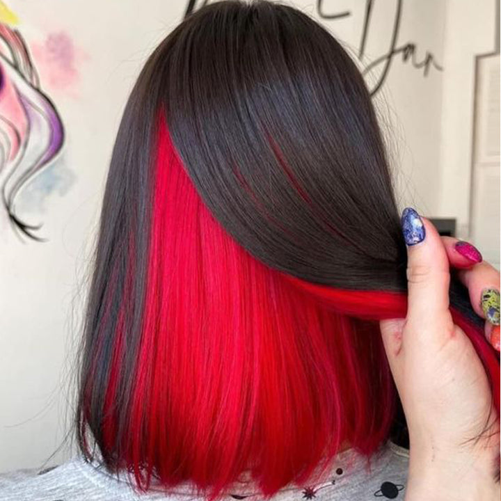 eullair Peakaboo Highlights Colored Short BOB Wig Innenr Red/Pink/Blue/Green/Blonde Straight Human Hair Lace Frontal Wig