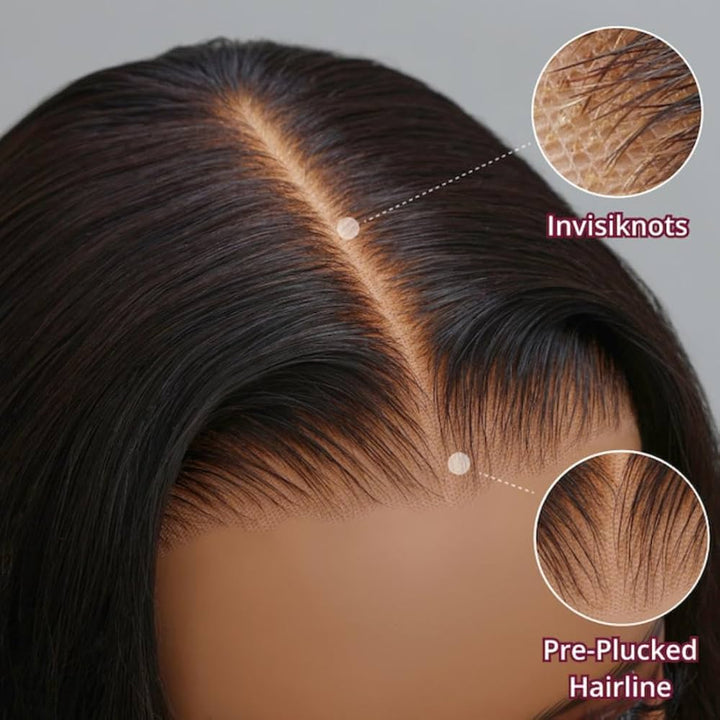 eullair Designer Layered Curtain Bangs Wigs Ombre 1B Red 13x4 Short Wavy Glueless Bob Wigs