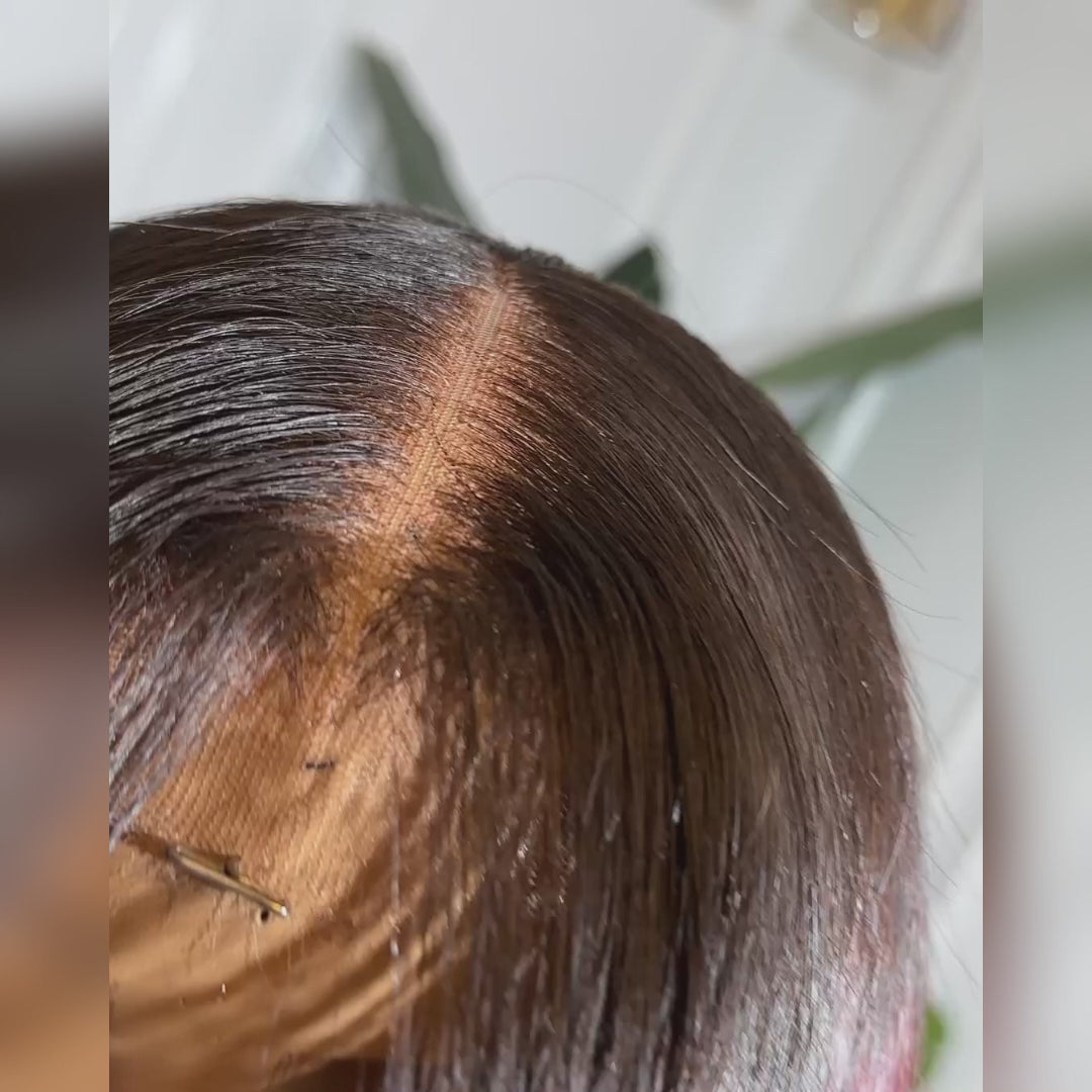 eullair Designer Layered Curtain Bangs Wigs Ombre 1B Red 13x4 Short Wavy Glueless Bob Wigs