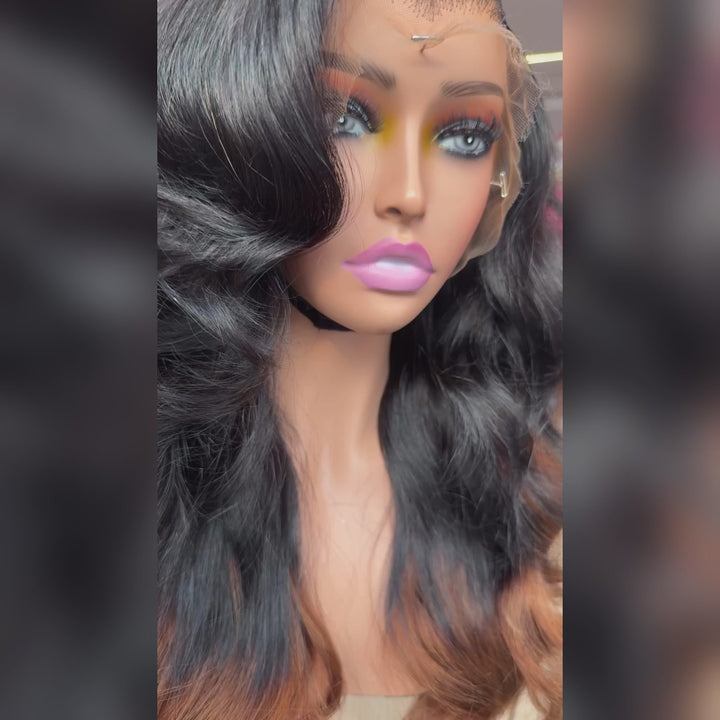 eullair 1b/Brown Body Wave Wigs 13x4 Lace Front Wigs Human Hair Pre Plucked Ombre Lace Front Wigs Glueless Wigs