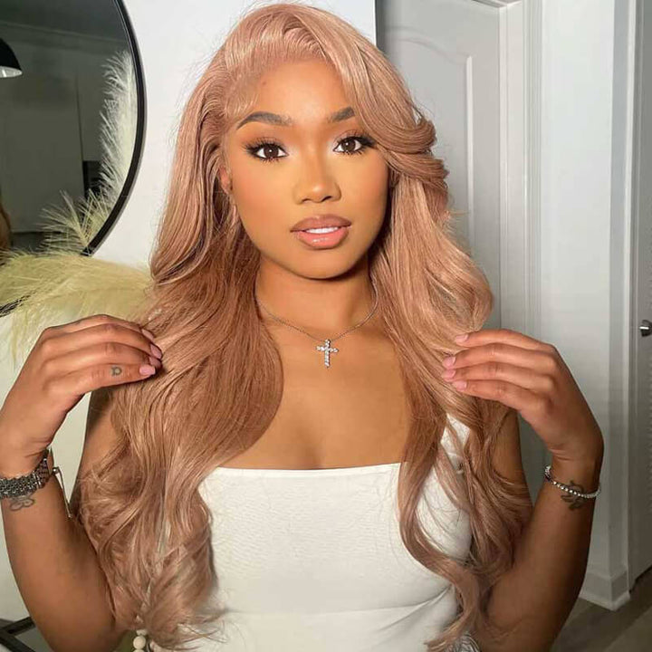 TikTok Hair Inspiration| eullair Rose Milk Tea Colored Body Wave Lace Frontal Wig Light Flaxen Brown Straight Human Hair Wigs For Black Girl
