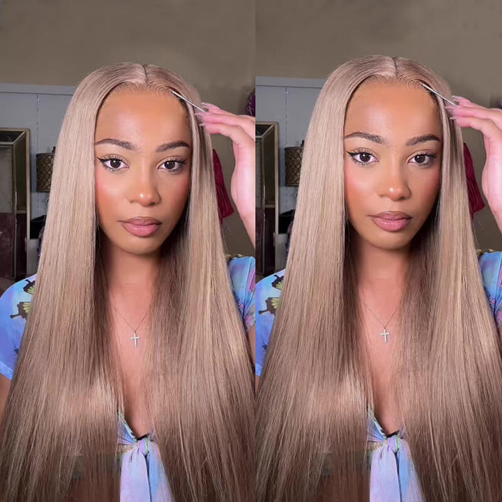 TikTok Hair Inspiration| eullair Rose Milk Tea Colored Body Wave Lace Frontal Wig Light Flaxen Brown Straight Human Hair Wigs For Black Girl