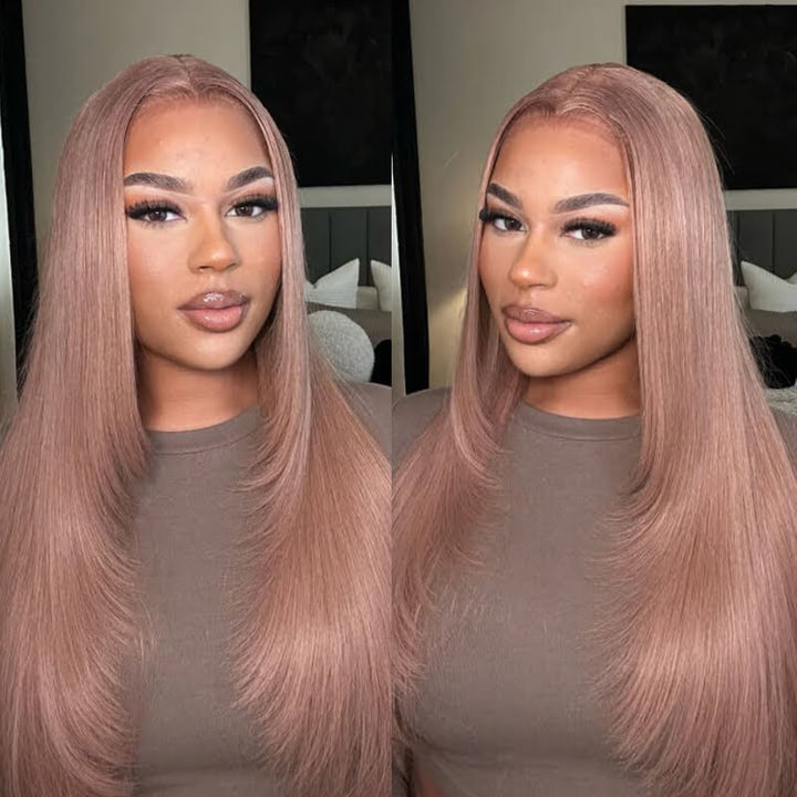 TikTok Hair Inspiration| eullair Rose Milk Tea Colored Body Wave Lace Frontal Wig Light Flaxen Brown Straight Human Hair Wigs For Black Girl