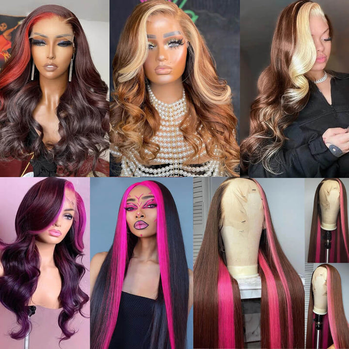 Skunk Stripe Wig Collection| eullair Must Have Gorgeous Colored Highlight Lace Frontal Wig