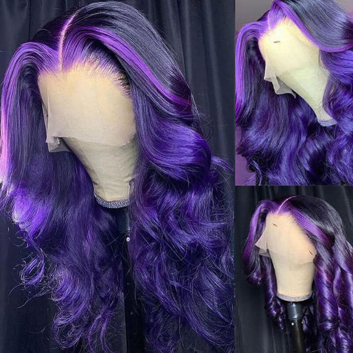eullair Colored Skunk Stripe Ombre Highlight Body Wave 13x4 Lace Frontal Human Hair Wigs 180% Density