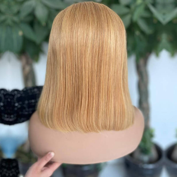 eullair Summer Favorite Colorful Human Hair Blonde Straight Short Bob 13x4 Lace Full Frontal Wigs For Girls | No Code Needed