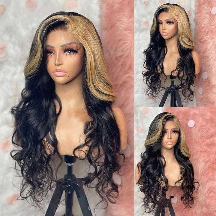 Colored Blonde Skunk Stripe Lace Wig | eullair 13x4 Body Wave Highlights Lace Frontal Wig