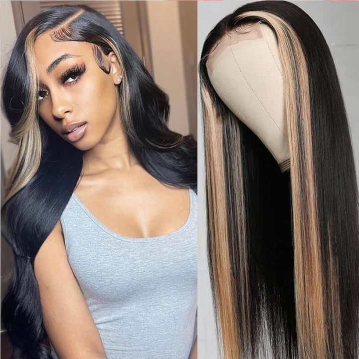 Colored Blonde Skunk Stripe Lace Wig | eullair 13x4 Body Wave Highlights Lace Frontal Wig