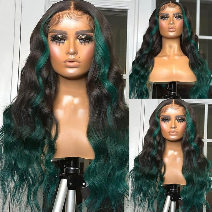 eullair Colored Skunk Stripe Ombre Highlight Body Wave 13x4 Lace Frontal Human Hair Wigs 180% Density