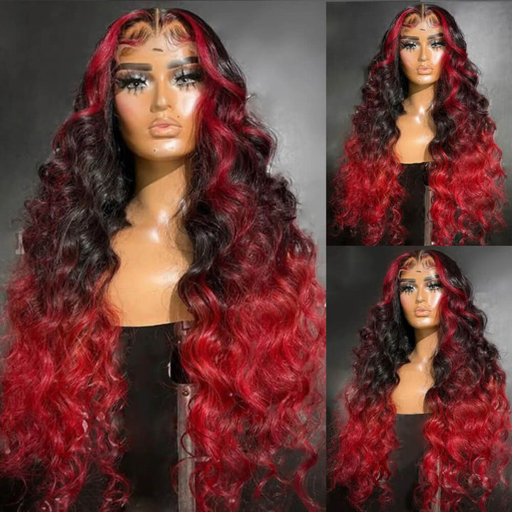 TikTok Hot Ombre Highights Wig | eullair Brown Ginger Red Blue Human Hair Lace Frontal Wig
