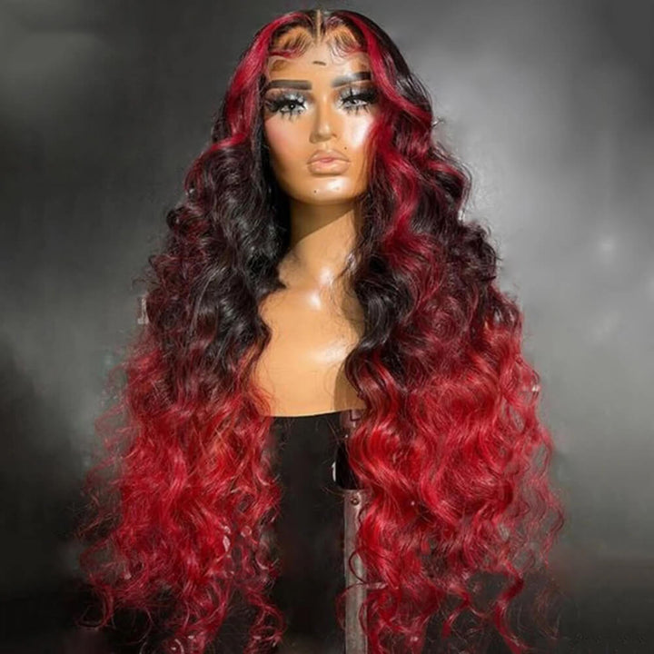 TikTok Hot Ombre Highights Wig | eullair Brown Ginger Red Blue Human Hair Lace Frontal Wig