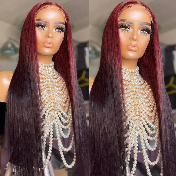 TikTok Hot Ombre Highights Wig | eullair Brown Ginger Red Blue Human Hair Lace Frontal Wig