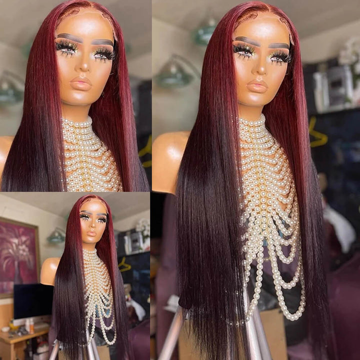 TikTok Hot Ombre Highights Wig | eullair Brown Ginger Red Blue Human Hair Lace Frontal Wig